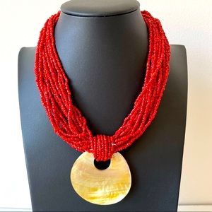 Red Beaded Necklace with Nácar